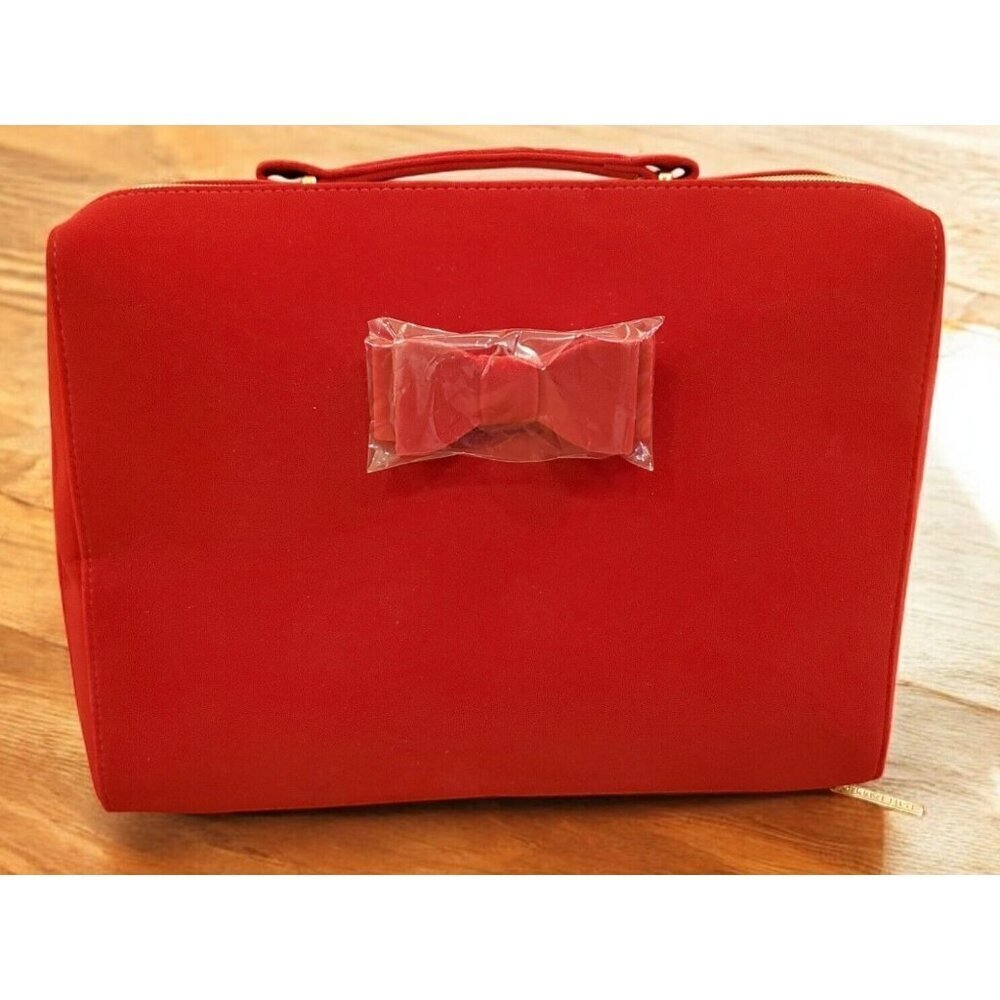 Estee‎ Lauder Red Velvet Gold Zipper Cosmetic Bag with Handle 9 1/2 x 12 1/2 x 4